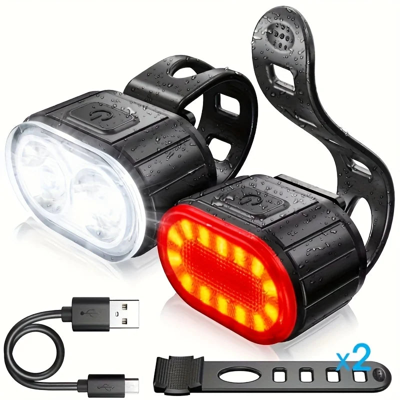 Rechargeable Bicycle Lights Bike Safety Warning Lamp Outdoor Waterproof Cycling Flashlight For Mountain And Road Bikes