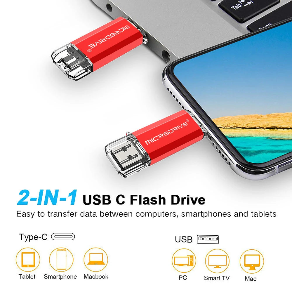 Pendrive Type C OTG USB Flash Drive 128GB 64GB 32GB 16GB 8GB 4GB USB Memory Stick 2.0 Pendrive High Speed for Type-C Device