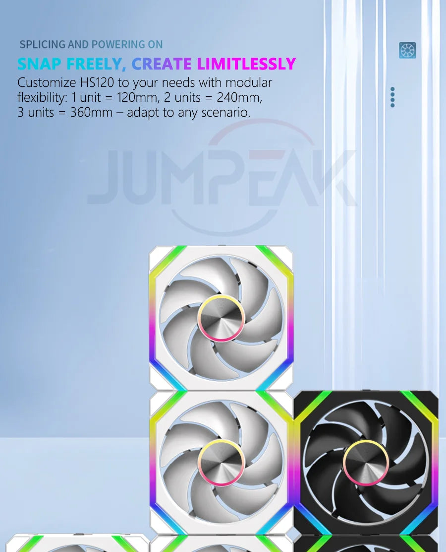 JUMPEAK HS120 Halo ARGB Cooling Fan 360mm 240mm Modular Stackable Splicing 120mm RGB Fans Kit For Gaming PC Case Water Cooler