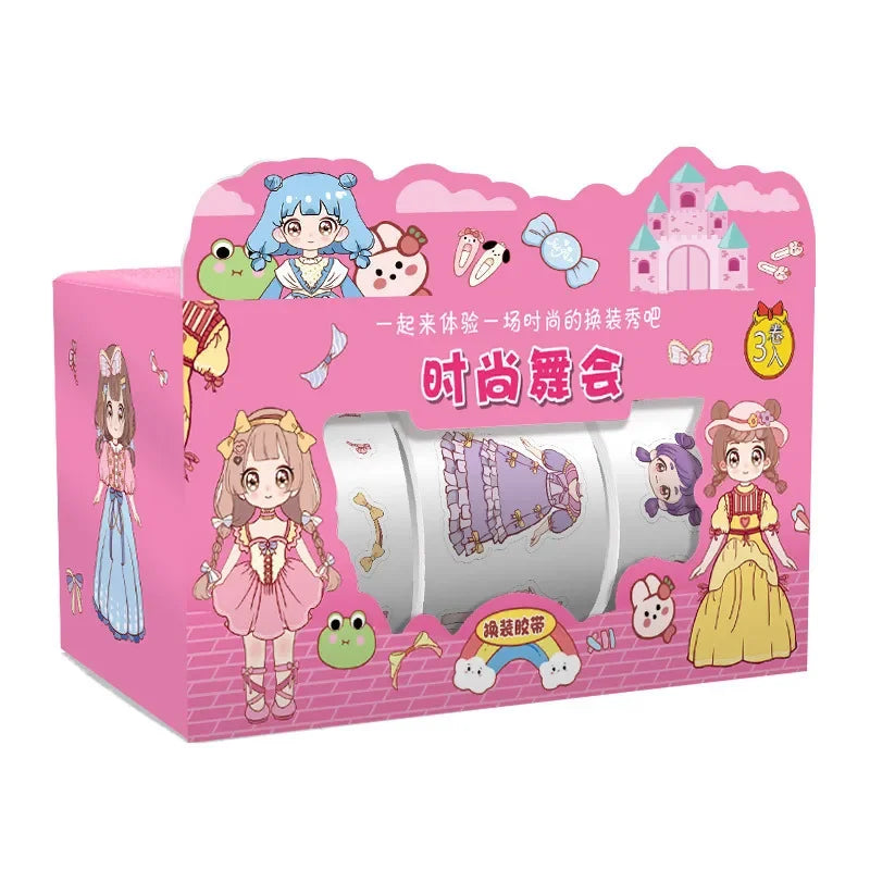 1-4box Cute Princess Dress Up Sticker Girl Cartoon Washi Tape Set Cute Children's Handbook Character Clothes Decoration Sticker