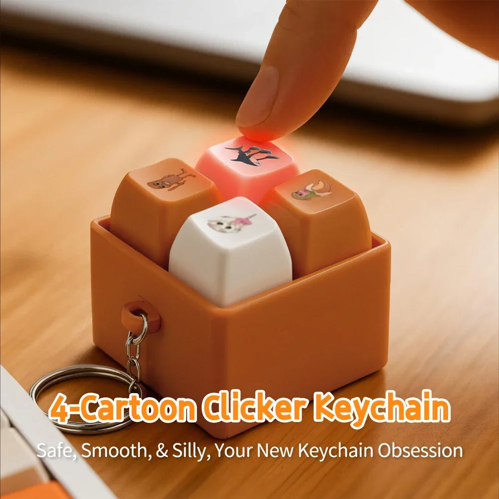 Viral Wooden Stickman Keychain, 4-Button Clicker Meme Toy with Pendant, Trendy Anime & Brainrot Decor Gift for Teens & Adults