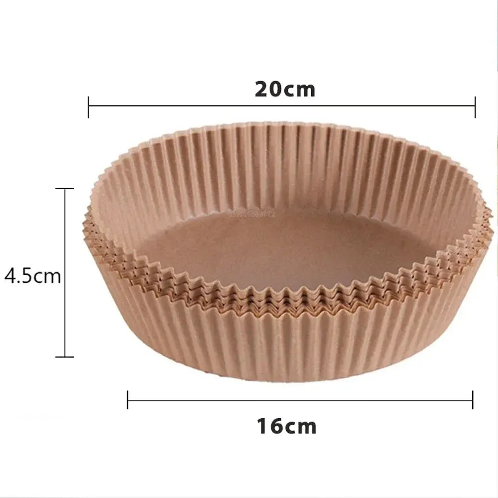 🍟 Papel Desechable Antiadherente para Freidora de Aire | 🧁 Moldes Redondos para Hornear | 🔥 Resistentes a la Grasa | 📦 Paquetes de 50 o 100 Piezas