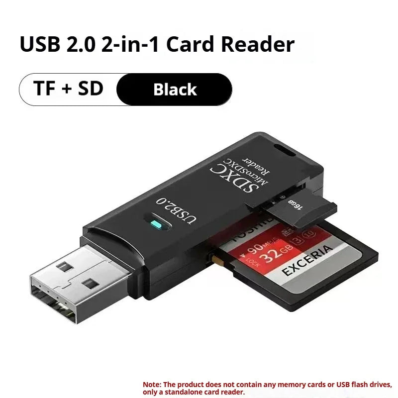 Card Reader Writer USB Flash Drive Adapter 2-in-1 Multi-Functional USB 2.0 Micro SD TF Memory Card for PC Laptops