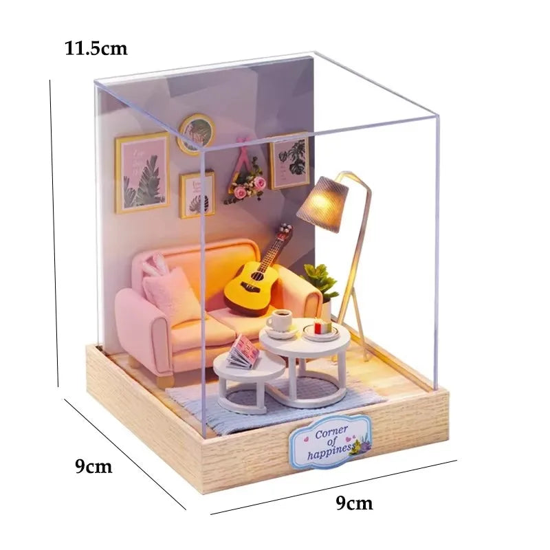 DIY 3D Puzzles Wooden Toy Miniature Dollhouse Handmade Doll House Model Building Kits Coffee House Toys For Xmas Gifts