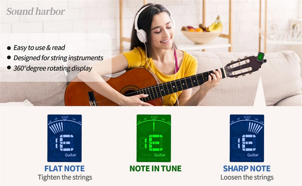Guitar Tuner For All Instruments Clip on Electronic Tuner for Guitar Bass Ukulele Violin Mandolin Banjo
