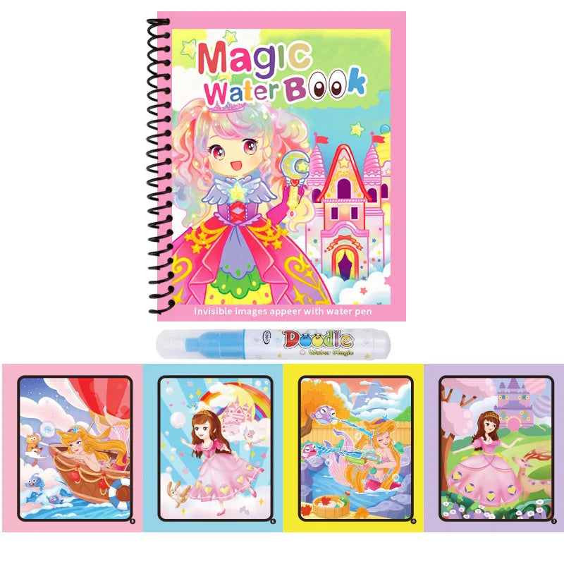 Cartoon Magic Water Painting Book Kids Early Learning Sensory Drawing Puzzle Educational Toy for Children Cartoon Painting Book