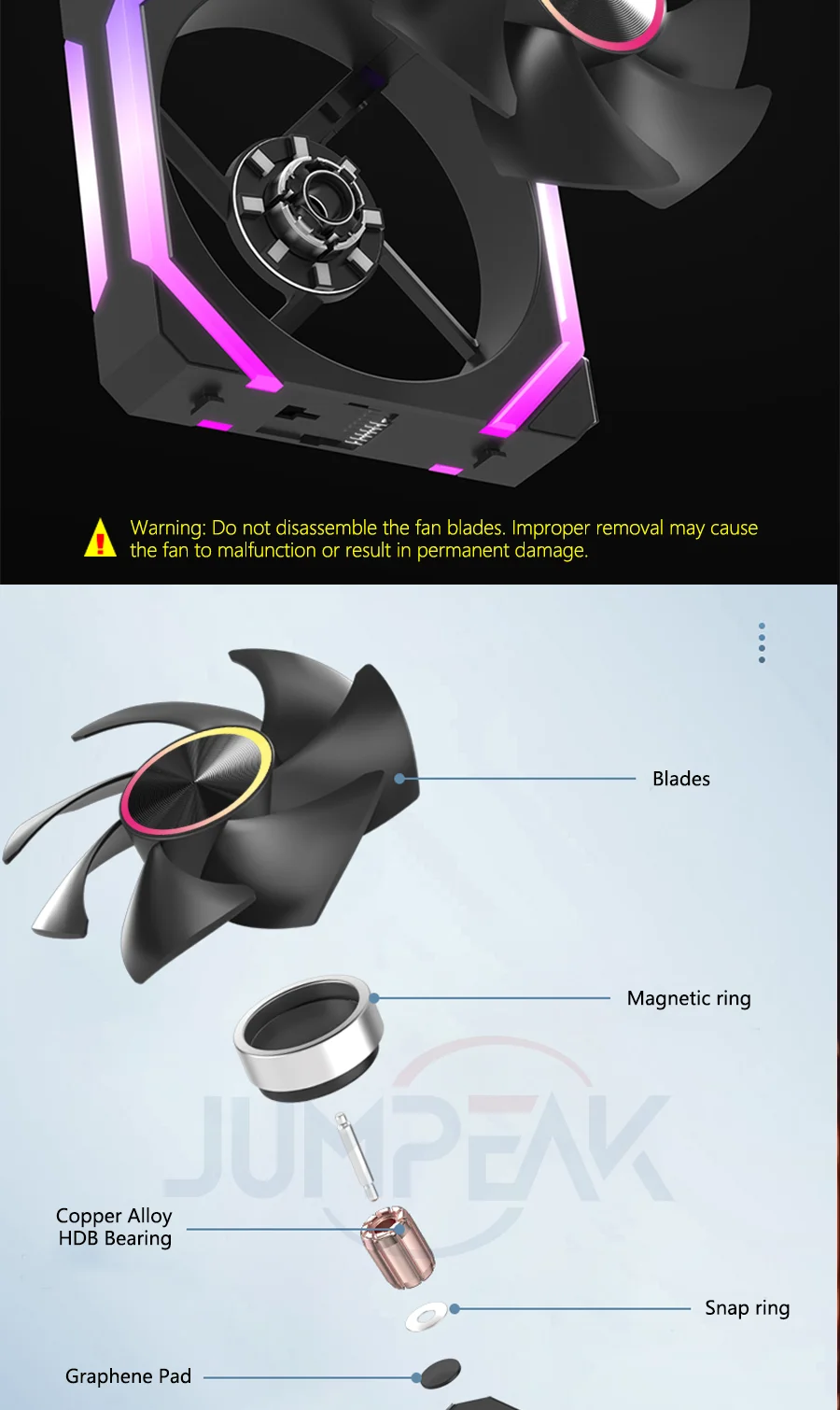 JUMPEAK HS120 Halo ARGB Cooling Fan 360mm 240mm Modular Stackable Splicing 120mm RGB Fans Kit For Gaming PC Case Water Cooler
