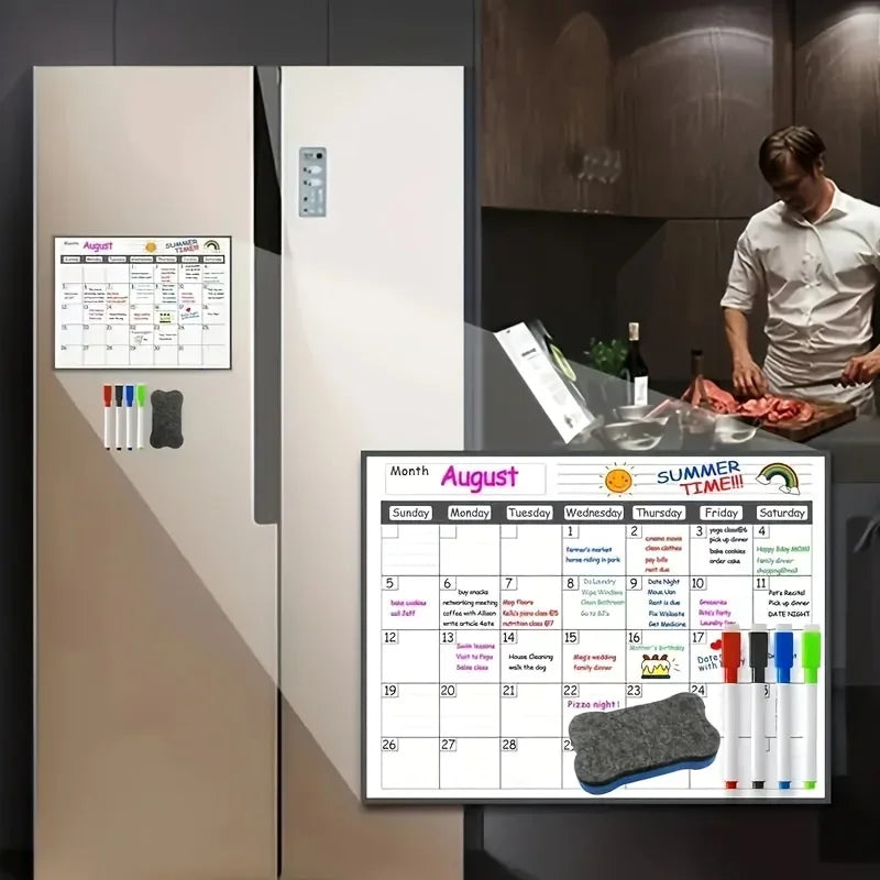 1pc Magnetic Fridge Calendar Dry Erase Monthly Planner Whiteboard Fridge Sticker Message Board Kitchen Memo Organizer with Pen