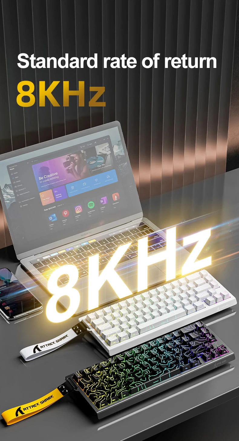 ATTACK SHARK X68HE Keyboard, PBT Double-Shot, RGB, 0.01mm, Baiyu Magnetic Switches,