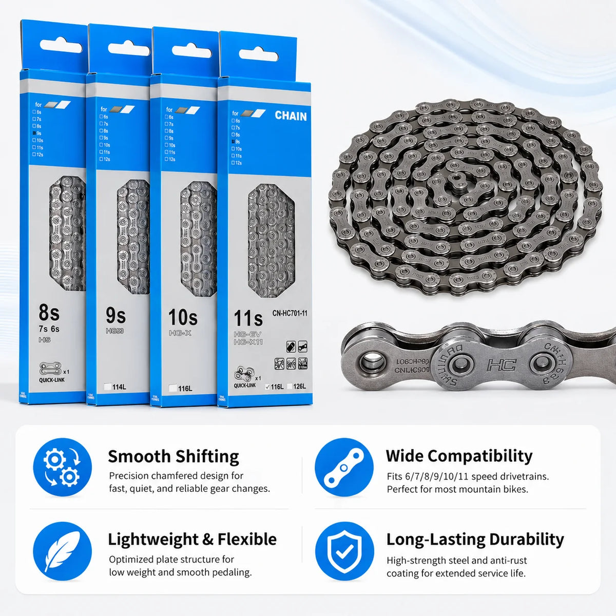PINMOAP 1PC Universal Bicycle Chain 6/7/8/9/10/11 Speed Smooth Shift Bike Chain Fit MTB Road Cycling Repair Parts Durable Anti
