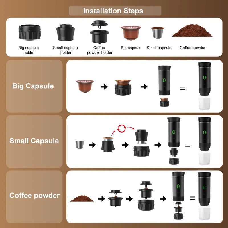 Máquina de Café Espresso Portátil Eléctrica Inalámbrica 3 en 1 ☕️🏕️