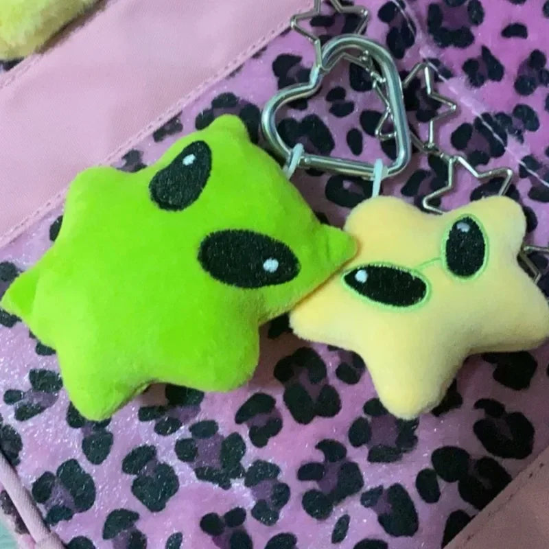 1/2Pcs Cartoon Plush Alien Keychain Cute Handbag Backpack Fluffy Car Phone Strap Accessory Gifts Kawaii Decor Star Doll Keyrings