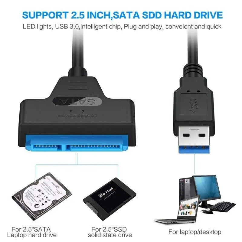 LccKaa SATA To USB 3.0 / 2.0/Type-C Cable for 2.5 Inch External HDD SSD Hard Disk Drive SATA 3 22 Pin Adapter USB SATA Converter