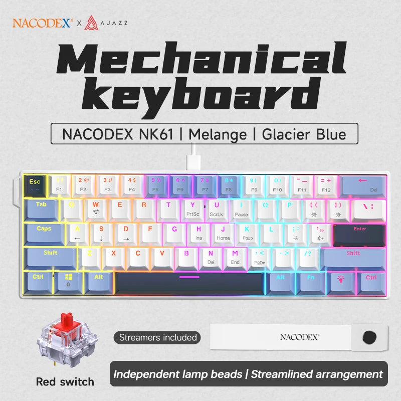 AJAZZ NK61 Wired Mechanical Gaming Keyboard, Supports Full-Key Hot-Swapping, Suitable for Both Office Work and Gaming