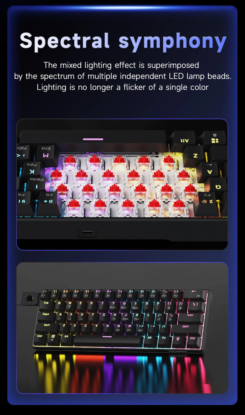 AJAZZ NK61 Wired Gaming Mechanical Keyboard 60% RGB Hot-Swappable 61 Keys Red Switch Mini Keyboard for Gamer PC