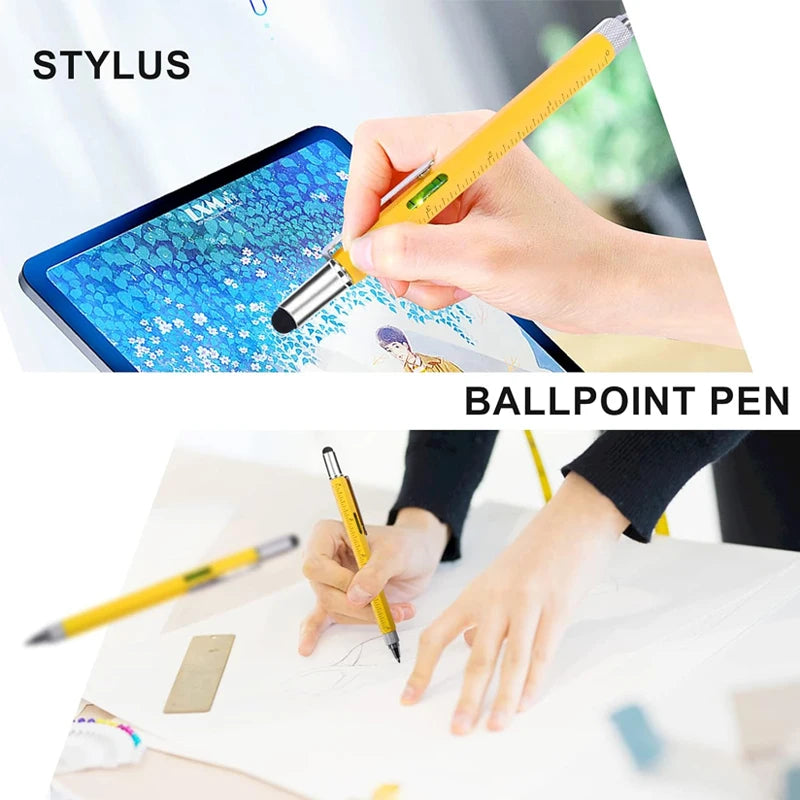 7 In1 Multifunction Ballpoint Pen with Modern Handheld Tool Measure Technical Ruler Screwdriver Touch Screen Stylus Spirit Level