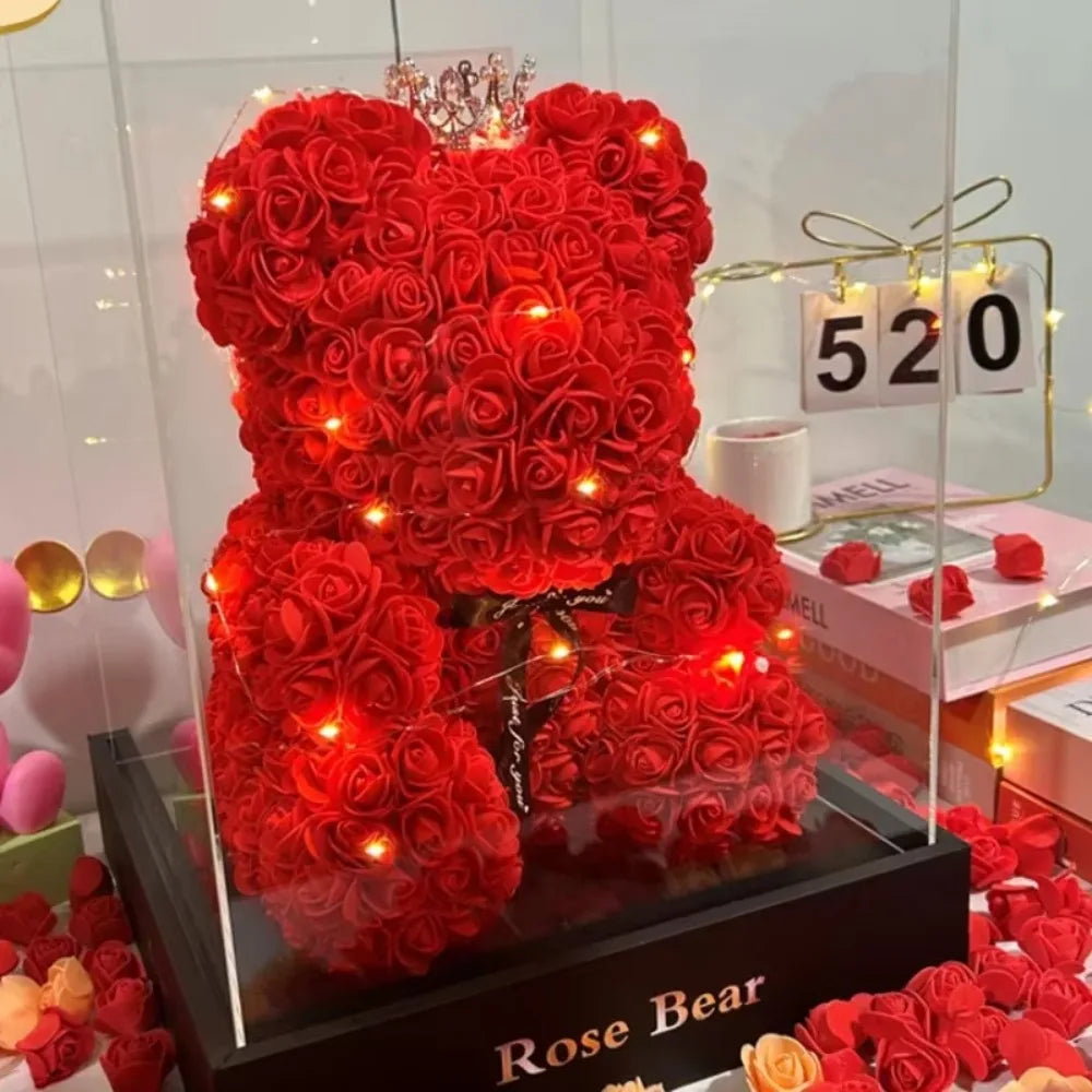 Artificial Flower Eternal Rose Teddy Bear for 520 Mom Mother's Day Birthday Valentine's Day Anniversary Gifts & Decorations