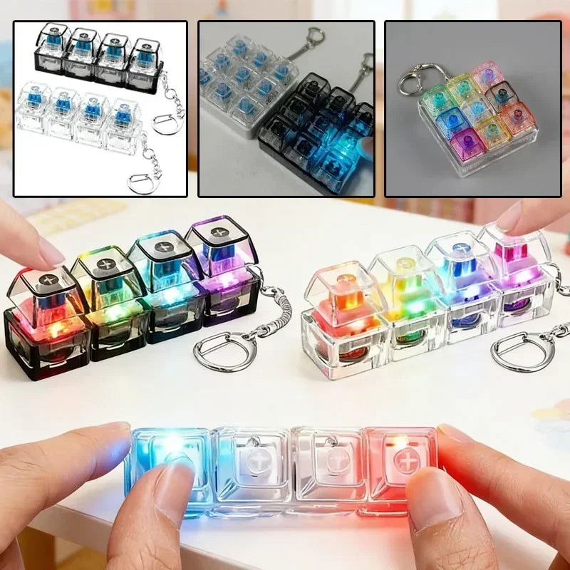 Portable LED Keyboard Keychain Click Button Stress Reliever Cute Desk Accessory for Office Anxiety Relief Fun Gadget Idea Amagi