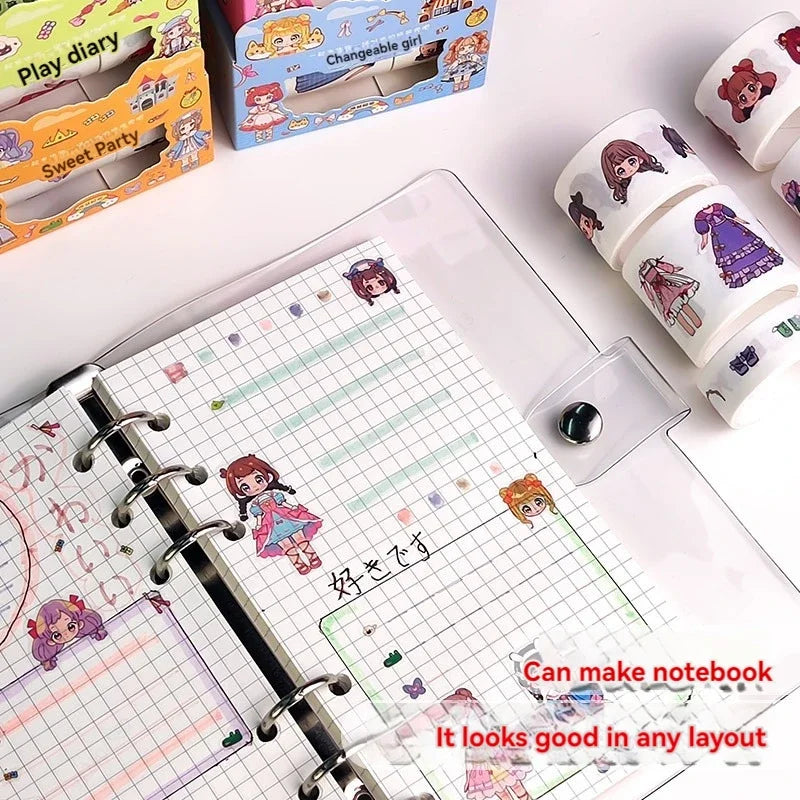 1-4box Cute Princess Dress Up Sticker Girl Cartoon Washi Tape Set Cute Children's Handbook Character Clothes Decoration Sticker