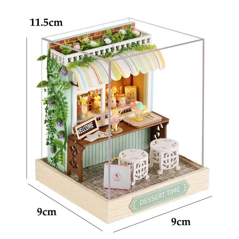 DIY 3D Puzzles Wooden Toy Miniature Dollhouse Handmade Doll House Model Building Kits Coffee House Toys For Xmas Gifts