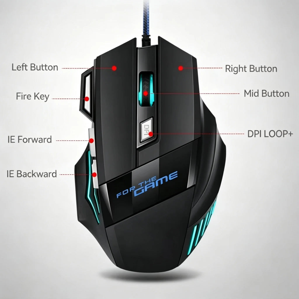 RGB Backlit Gaming USB Wired Optical Mouse DPI Adjustable Gamer Ergonomic Design USB PC Mouse For Computer Laptop Tablet