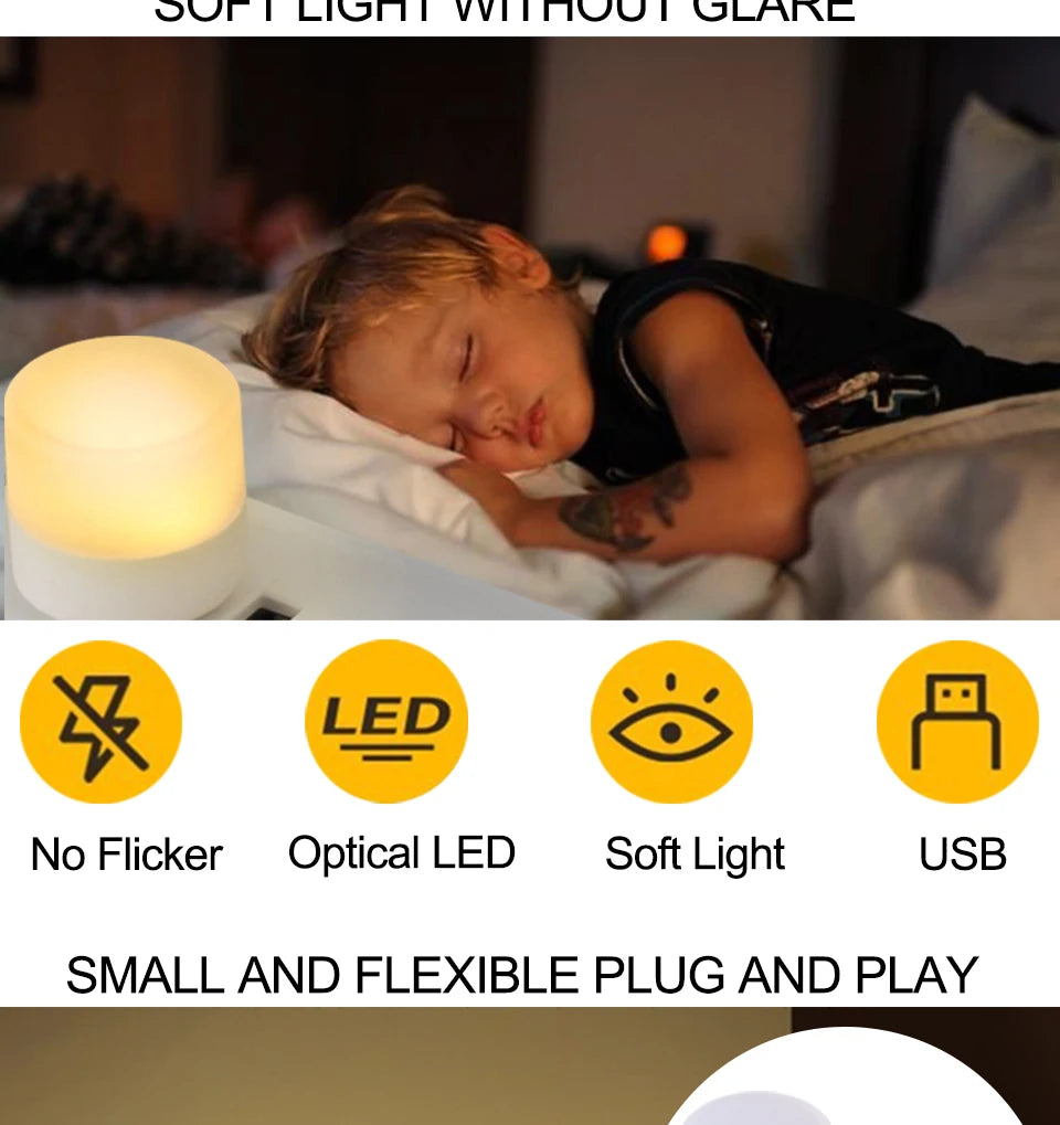 1/10Pcs Mini USB Night Light Warm White Eye Protection Book Reading Light USB Plug Computer Mobile Power Charging LED Night Lamp