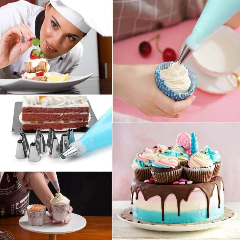 Cake Piping Tools Reusable Silicone Pastry Bag Stainless Steel Nozzle Icing Bag for Decoration Baking Tool Kitchen Accessories