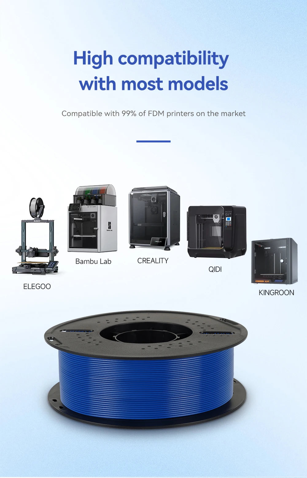 KINGROON 22LBS PETG or PLA Filament 3D Printer Filament 10 Rolls 1KG 1.75MM Eco-Friendly Good Toughness Mix Color Free Shipping