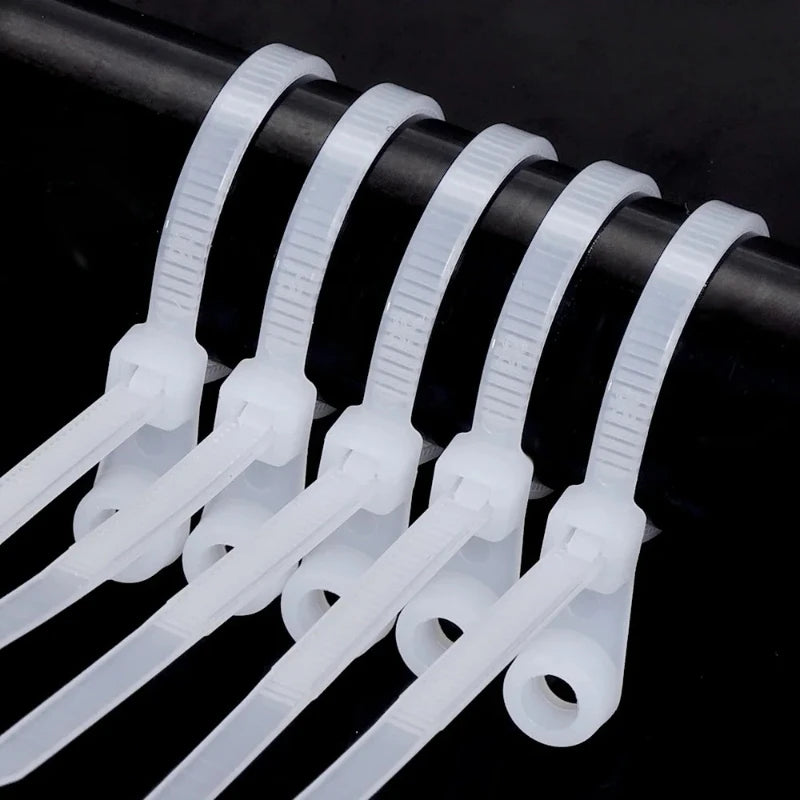 100Pcs Screw Hole Cable Ties Nylon Self-Locking Loop150mm/200mm Wrap Bundle Mount Organizer Fastening Straps Fasten Zip Plastic
