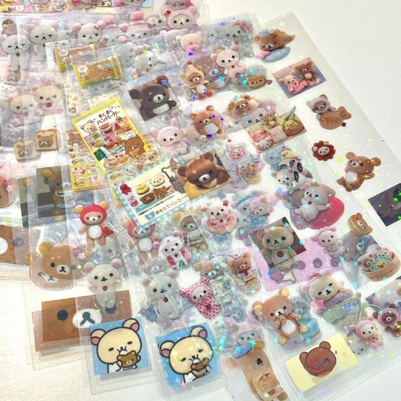 5Sheets Cartoon Rilakkuma Cute Stickers Die-cutting Sticker Anime Handbooks Material Flashing Laser Sticker Kids Toy