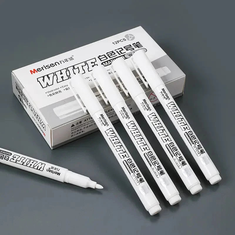 Waterproof White Paint Markers, 2mm Bold Tip White Marker Pens for DIY Graffiti, Student Writing & Drawing Stationery, Multiple