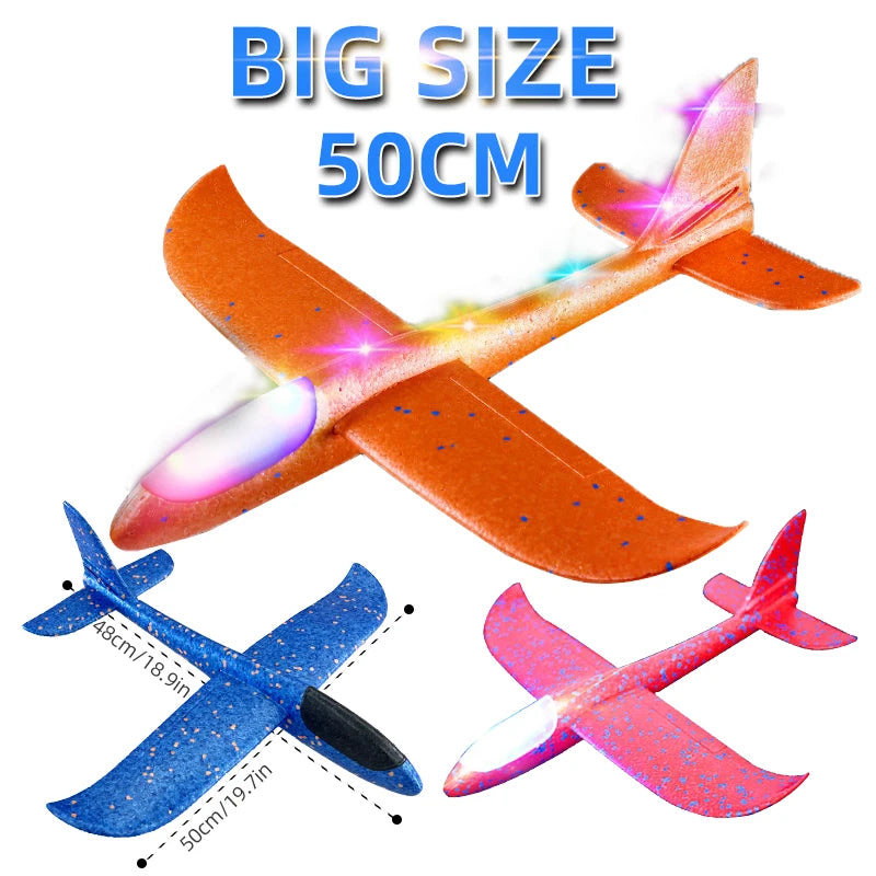 33/50CM Big Flash Glider Foam Plane Hand Throw Light Inertial AirPlane Outdoor Launch Fun of Kids Toys for Children Boys Gift