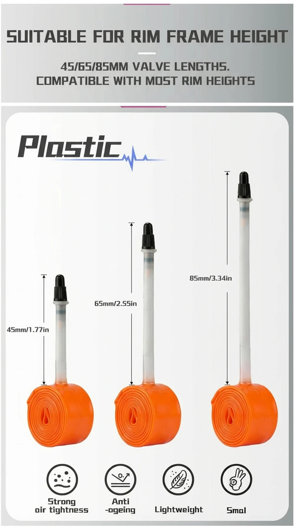 BKPTX 1Pcs/2Pcs 28g Orange Bike TPU Inner Tube 700X18 25 28 32 Road Bicycle TPU Material Tire 65mm Length French Valve