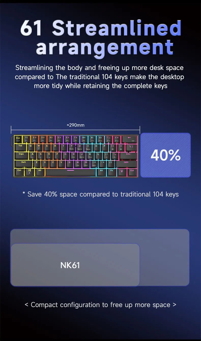 AJAZZ NK61 Wired Mechanical Gaming Keyboard, Supports Full-Key Hot-Swapping, Suitable for Both Office Work and Gaming