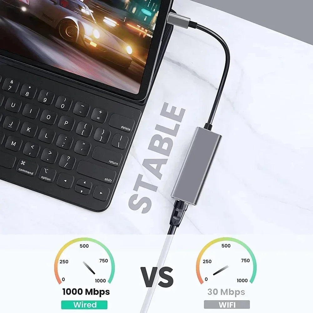 Adaptateur Ethernet USB Type C 1000Mbps, Carte Réseau RJ45 USB 3.0 Pour MacBook PC Windows XP 7 Câble Internet Lan USB Android