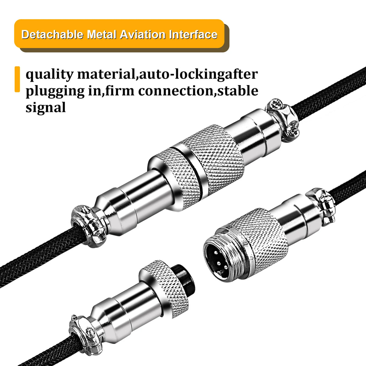 Coiled Keyboard Cable Type C To USB-A Mechanical Keyboard Cable Detachable Metal Aviator Double Sleeved Wire For Gaming Keyboard