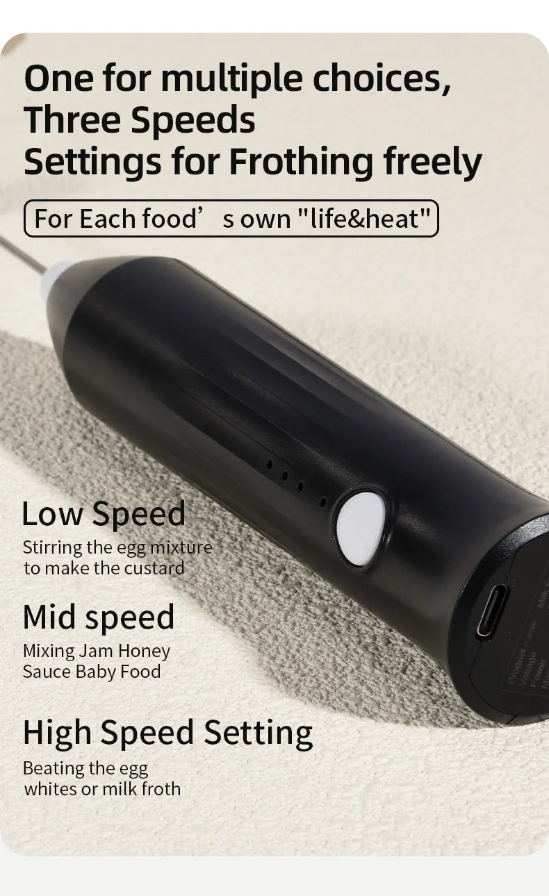 Espumador de Leche Eléctrico Inalámbrico con Carga USB Tipo C – Batidor de Mano de Acero Inoxidable ☕️🥛
