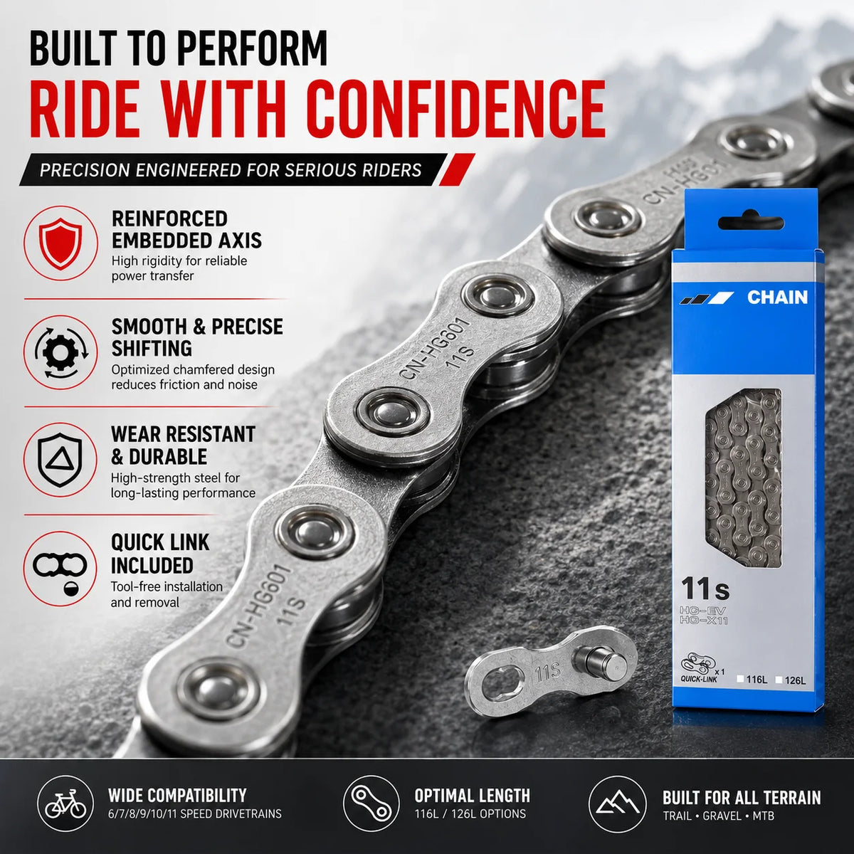 PINMOAP 1PC Universal Bicycle Chain 6/7/8/9/10/11 Speed Smooth Shift Bike Chain Fit MTB Road Cycling Repair Parts Durable Anti