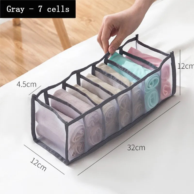 6/7/11 Foldable Underwear Underwear Socks Organizer With Dividers Clothes Storage Box Breathable Mesh Bag For Wardrobe