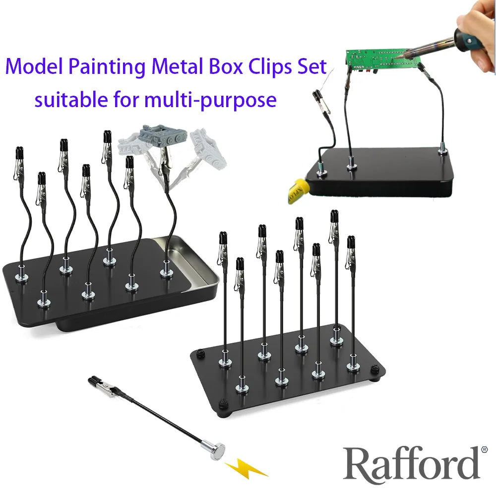 Rafford 12Pcs Bendable Model Painting Alligator Clip Sticks Rubber Tips + Metal Magnetic Base - for Airbrush, Hobby Model Parts