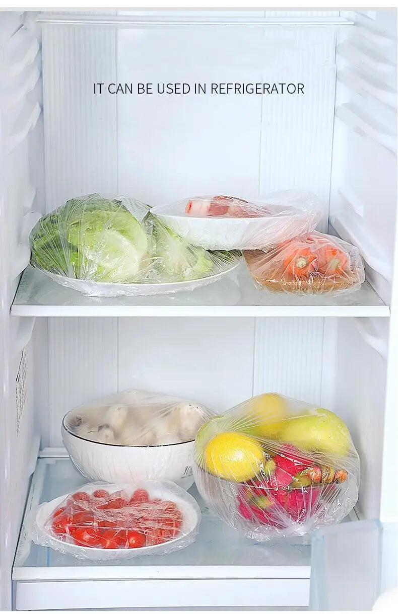 100pcs Disposable Food Covers Elastic Plastic Storage Bags Food Grade Fresh Keeping Cover for Bowls Plates Kitchen