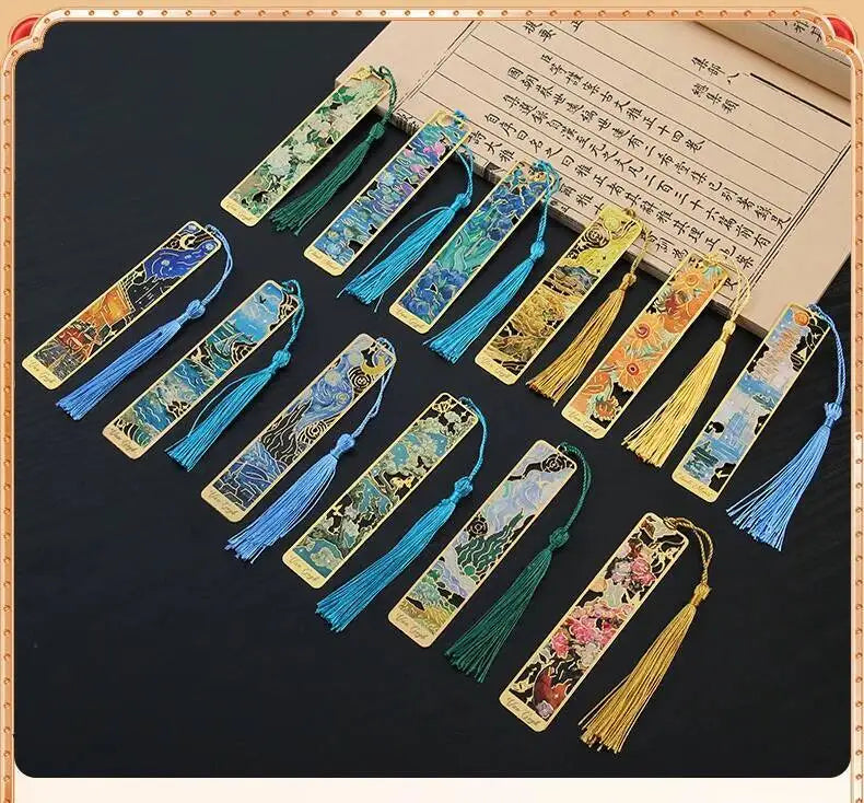 1-6-12 Pcs Creative Metal Book Mark Vintage Oil Painting Bookmark Office School Supplies Funny Gift Stationery Items