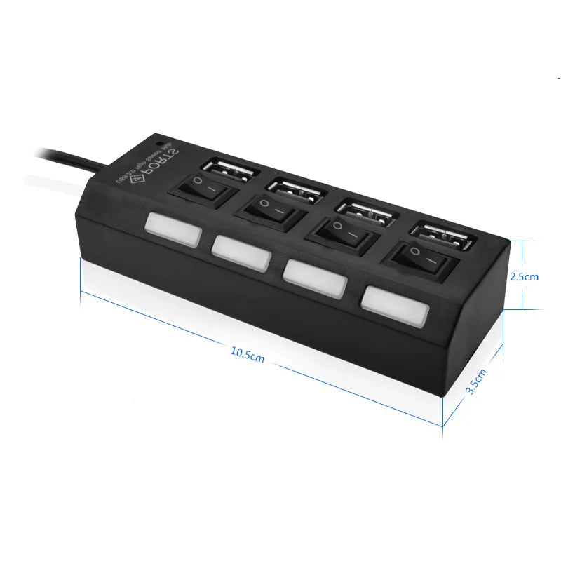High Speed 4/7 Ports USB HUB 2.0 Adapter Expander Multi USB Splitter Multiple Extender with LED Lamp Switch for PC Laptop