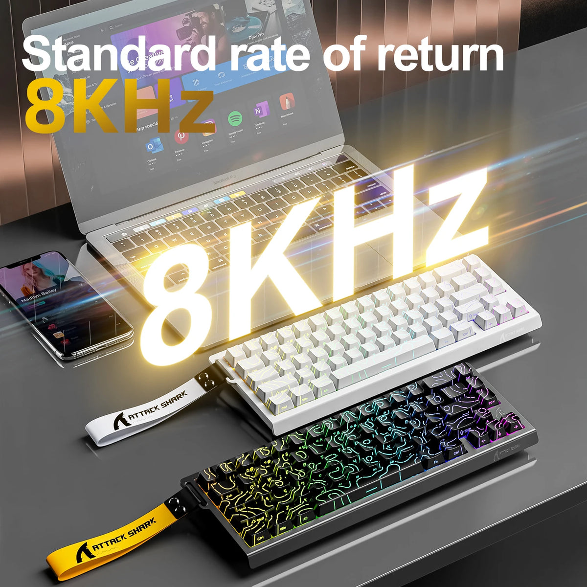 ATTACK SHARK X68HE Mechanical Keyboard Wired 8KHz RGB Backlight 0.01mm Precision 0.125ms Low Latency Magnetic Switch for Windows