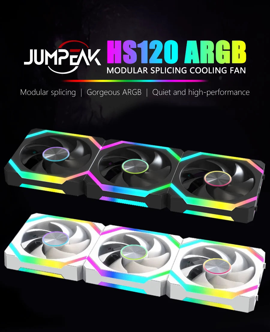 JUMPEAK HS120 Halo ARGB Cooling Fan 360mm 240mm Modular Stackable Splicing 120mm RGB Fans Kit For Gaming PC Case Water Cooler