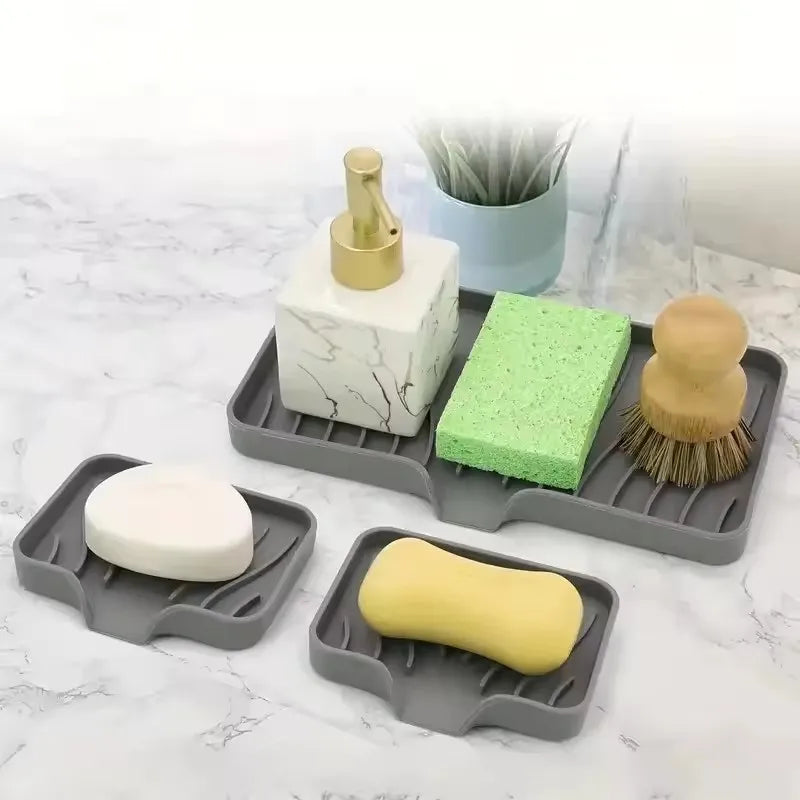 Silicone Faucet Mat Kitchen Sink Tray Soap Dispenser Sponge Drain Pad Sink SplashDrying Mat Countertop Storage Tray SoapTray