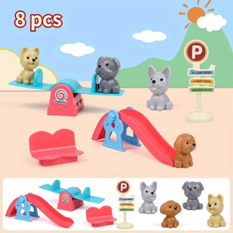 Cute Dog Pet Basket Family Toys Dog Doll Set Cage Toys Scene Playing Toys Christmas Decoration Thanksgiving Gifts Color Randomly