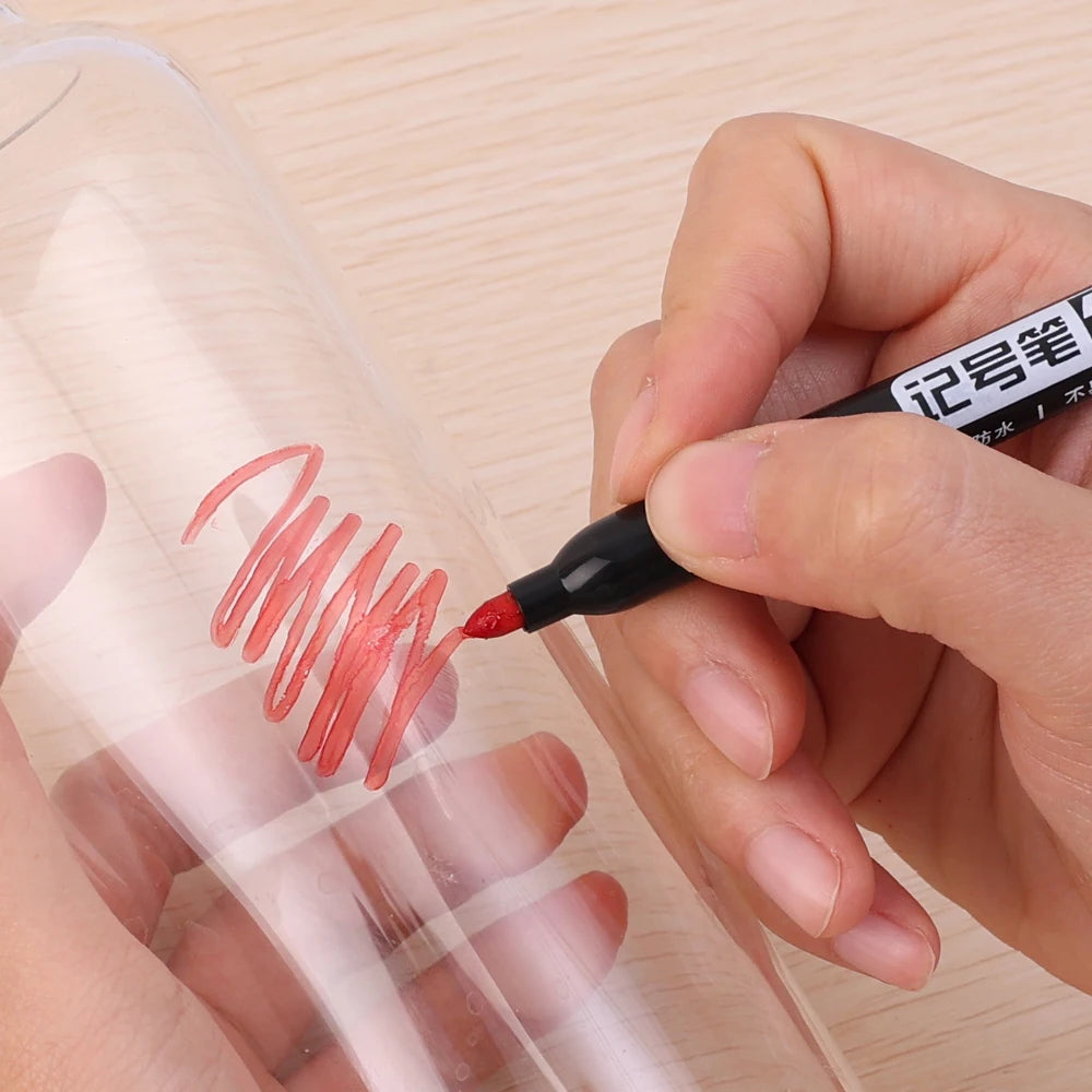 Permanent Marker Pen Drawing Markers Black Blue Red Waterproof Ink Sketch Pens Stationery Art School Supplies For Glass Metal