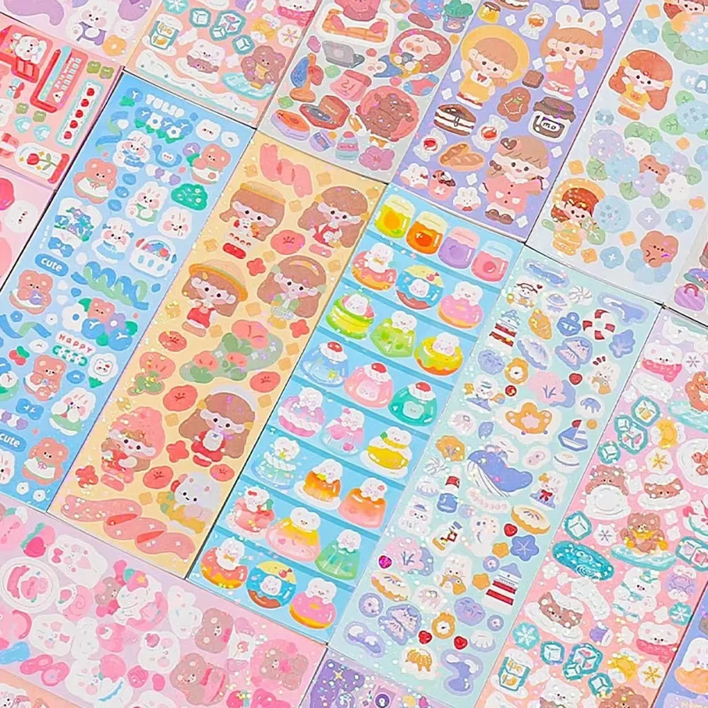20-1000 PCS Cute Stickers Kawaii Cartoon Laser Sticker No Repeat for Diary Kid DIY School Students Decoration Stationery