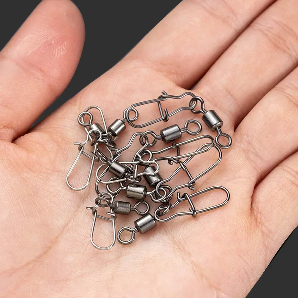 100pcs/box Swivel Snap Connector Pin Rolling Ring Fishing Tackle Buckle Hook Lure Kit Wire Connection 50pcs- 100pcs Bearing Gear